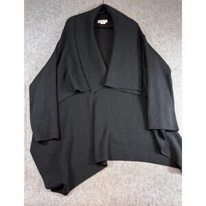 Ivan Crundahl Womens Sweater Black Merino Wool Shawl Chunky Knit High Low Medium